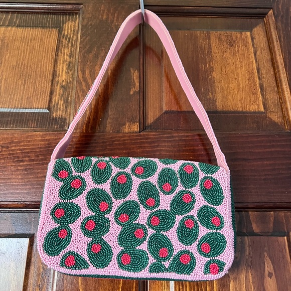 Anthropologie Pink Olive Beaded Purse - Picture 2 of 10